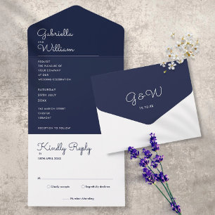 Casamento Monograma Azul Marinho Minimalista Elega