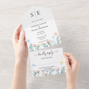 Casamento Monograma Chic Floral Aquarela