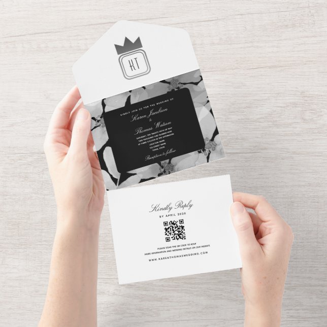 Casamento Monograma Chic Prata Preto e Branco (Tearaway)