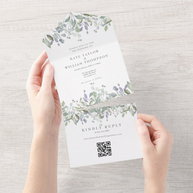 Casamento Monograma Código QR de Sabugueiro e Lilá (Aba destacável)