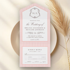 Casamento Monograma de Crista Listrada Rosa Coral 