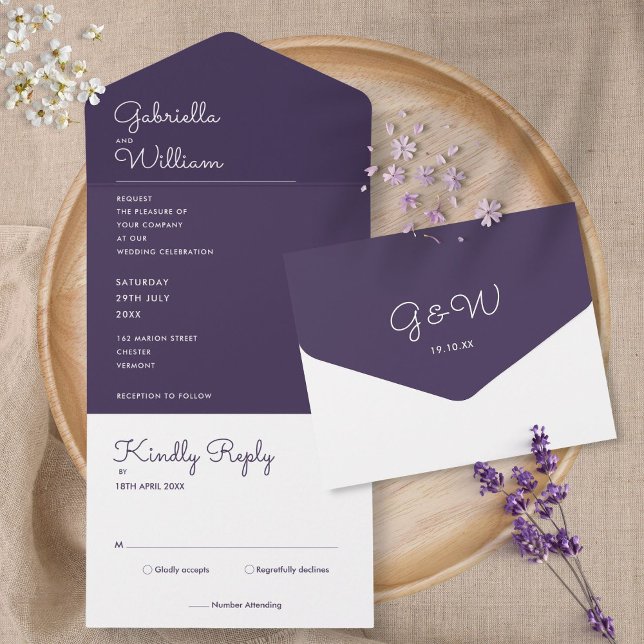 Casamento Monograma de Letra Minimalista Roxa (Criador carregado)