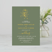 Casamento Monograma Floral Verde Sage Dourado Eleg