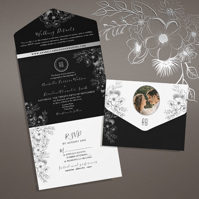 Casamento Monograma Preto e Branco Boho (Criador carregado)