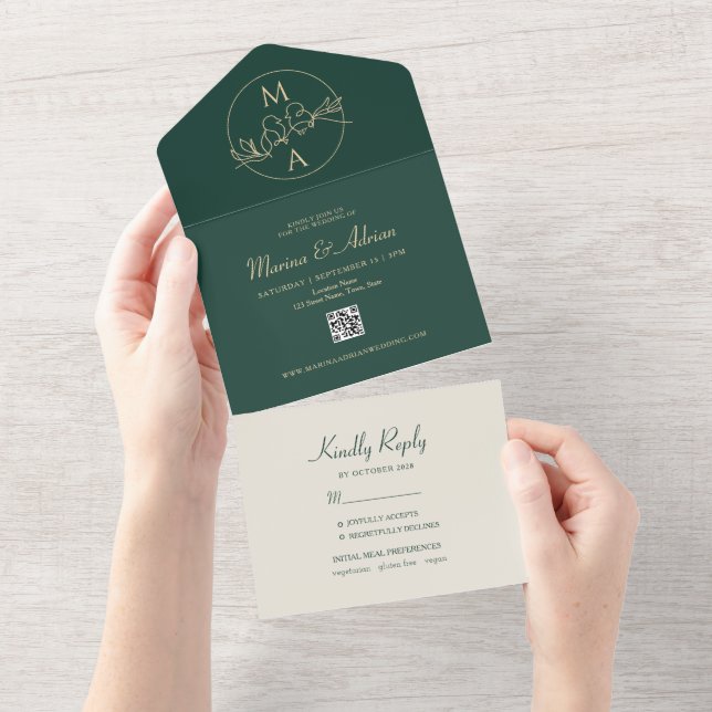 Casamento Monograma Verde Esmeralda (Aba destacável)