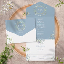 Casamento Monograma Verde Floral Pó Azul