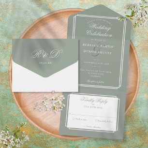 Casamento Monograma Verde Sage Deco Clássico