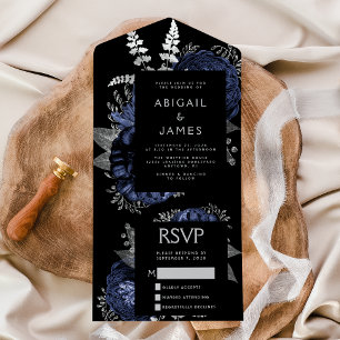 Casamento Moody Dark Floral Azul Marinho Prata
