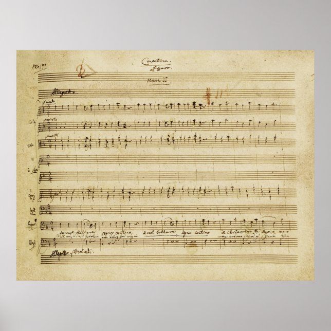 Casamento Mozart do Figaro Manuscript Impressão (Frente)