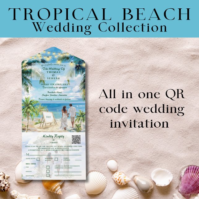 Casamento na Praia Tropical Código QR Aqua (Criador carregado)