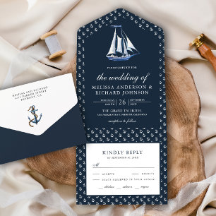 Casamento Náutico de Barco à Vela Rústico Azul Mar