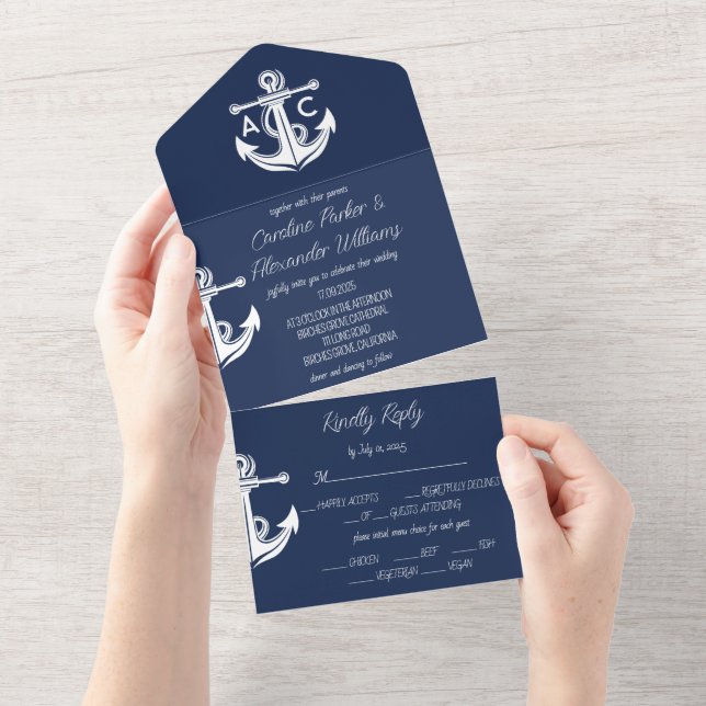 Casamento Náutico de Barcos Modernos Elegantes Azu (Aba destacável)