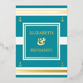 Casamento Náutico de Dourado Teal Branco Costeiro 