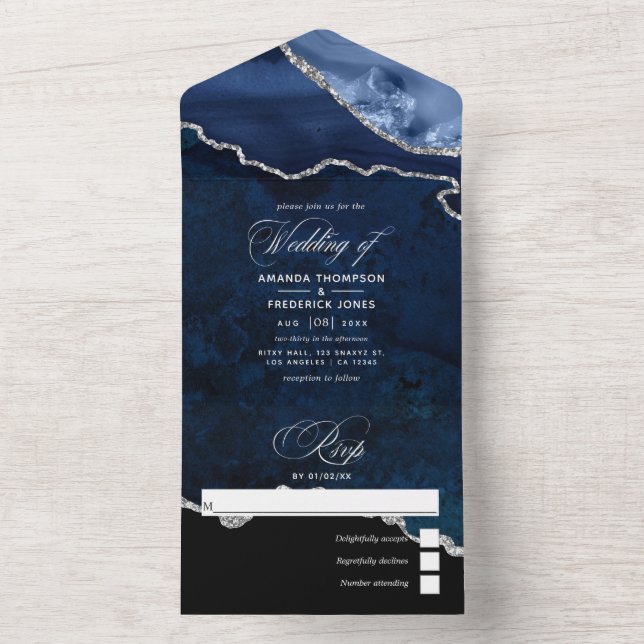 Casamento Navy Blue e Silver Agate Tudo Em Um Invi (Interno)