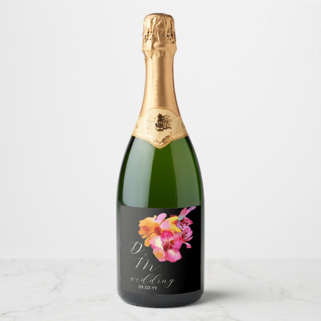 Casamento Negra De Monograma Com Cor Floral Brilha (Frente)