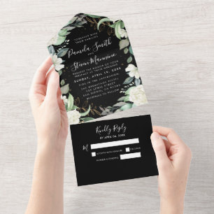 Casamento Negra Floral Elegante Eucalyptus com RSV