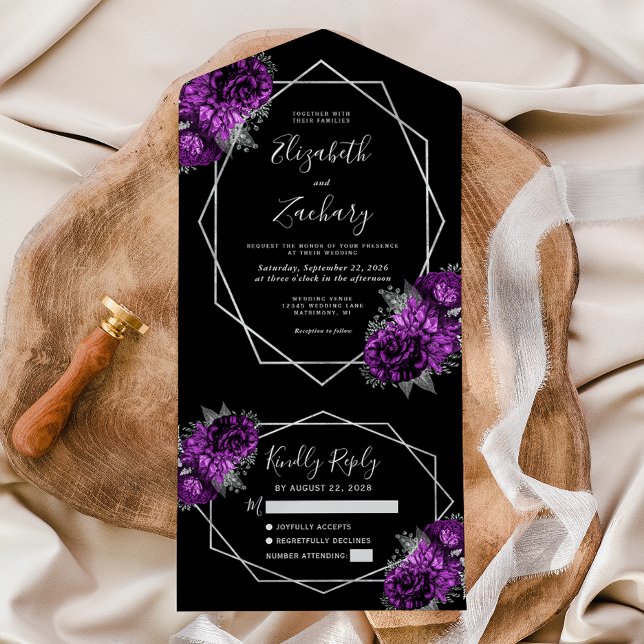 Casamento Negra Geométrico Floral de Plum Silver (Criador carregado)