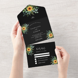 Casamento negro de eucalipto de girassóis