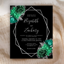 Casamento Negro de Prata Floral Verde Emerald
