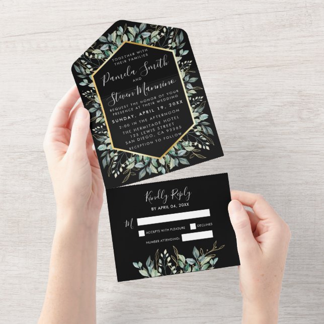 Casamento negro de quadro Dourado Eucalyptus com R (Aba destacável)