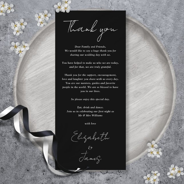 Casamento Negro E Branco Obrigado Cartão De Lugar (Black And White Wedding Thank You Place Card)
