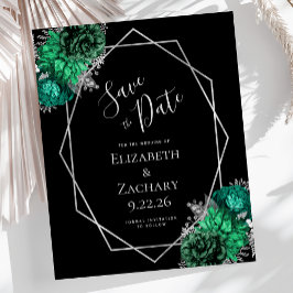 Casamento Negro Floral de Prata Verde Emerald