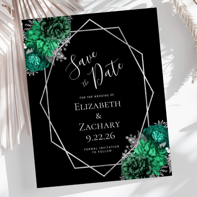 Casamento Negro Floral de Prata Verde Emerald (Criador carregado)