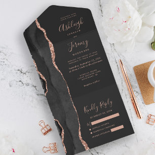 Casamento Negro-Rosa Dourado de Agate Negra