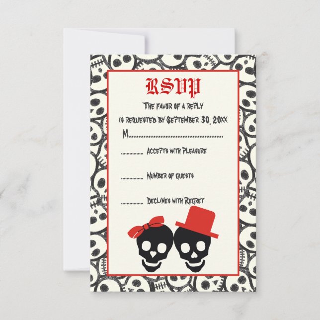 Casamento negro vermelho do Halloween RSVP (Frente)