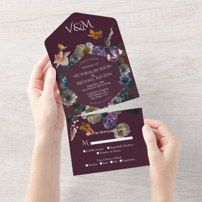 Casamento Neoclássico Floral Escuro e Temperamenta (Aba destacável)