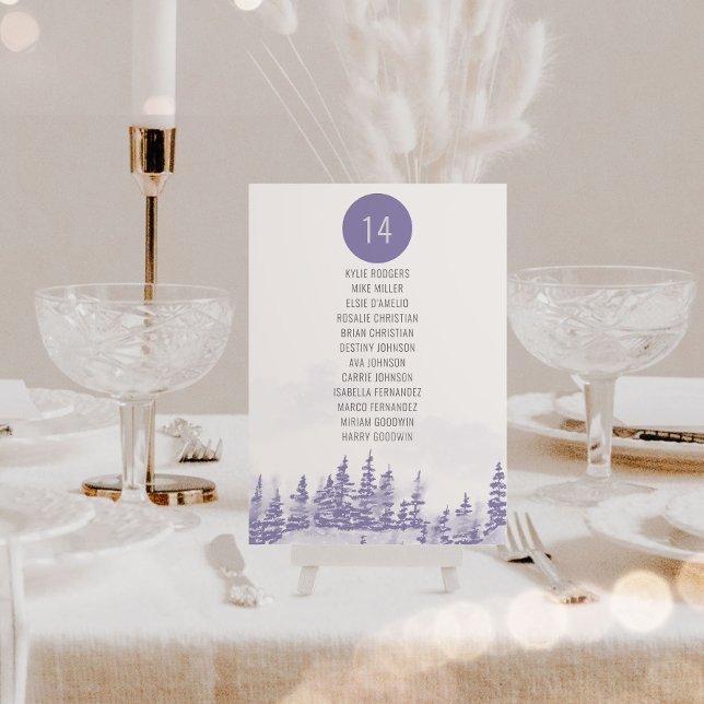 Casamento no inverno Aquarela Por Gráfico De Lugar (Wedding Table Seating Chart from my Winter Forest Lavender Wedding Collection)