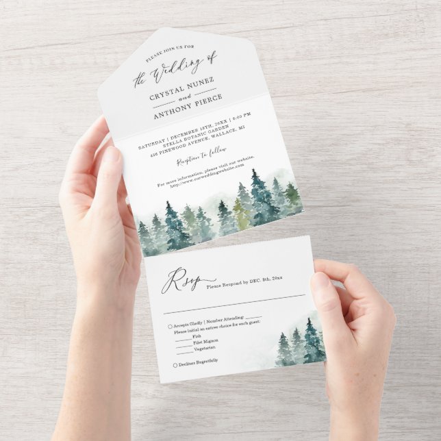 Casamento no inverno de Floresta de Pinheiros Caqu (Aba destacável)