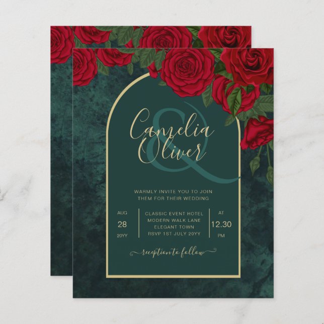 Casamento no inverno de Rosas vermelhas Douradas V (Frente/Verso)