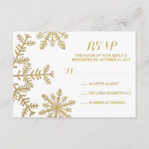 Casamento no inverno Dourado RSVP dos flocos de