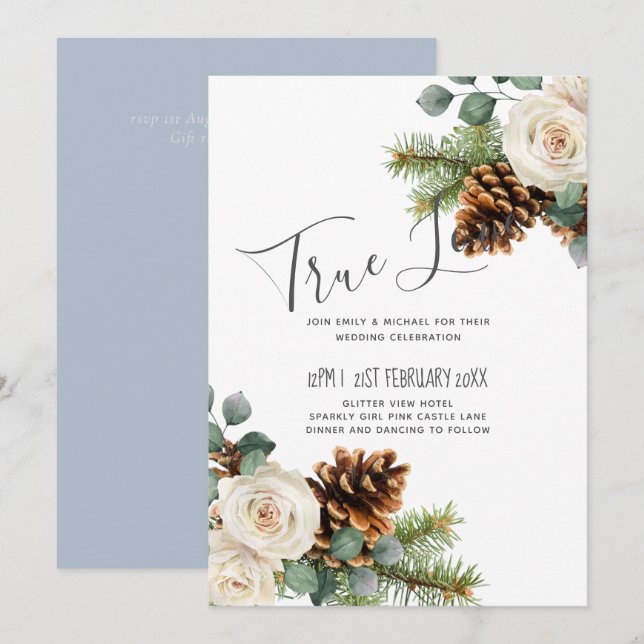 Casamento no inverno Eucalyptus Greenery White Ros (Frente/Verso)