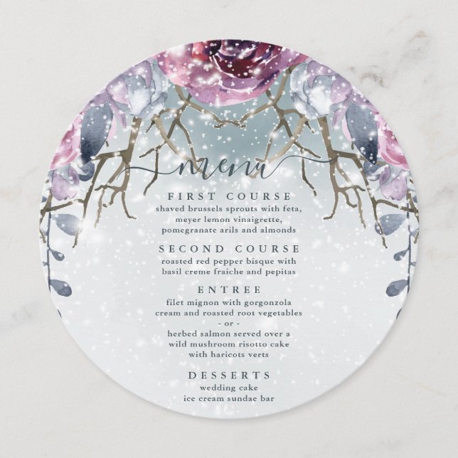 Casamento no inverno Floral Blue Menu (Frente)