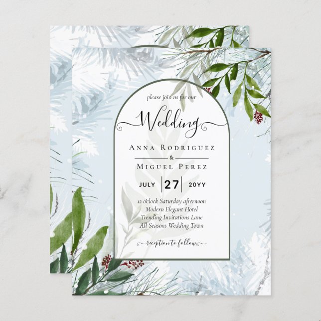 Casamento no inverno Leah G Aqua Blue Green INVITE (Frente/Verso)