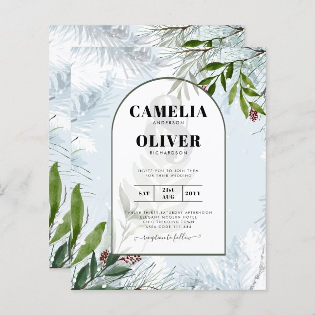 Casamento no inverno Leah G Aqua Blue Green INVITE (Frente/Verso)