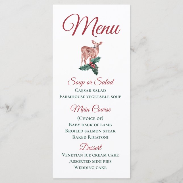 Casamento no inverno Menu Reindeer Red Floral (Frente)