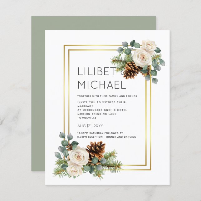 CASAMENTO NO INVERNO ORÇAMENTAL Rosas brancas Dour (Frente/Verso)