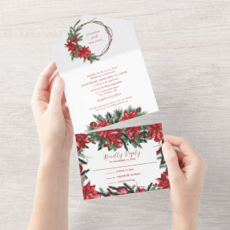 Casamento no inverno Red Poinsettia Pine Greenery