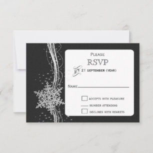 casamento no inverno RSVP preto Silver Snowflakes