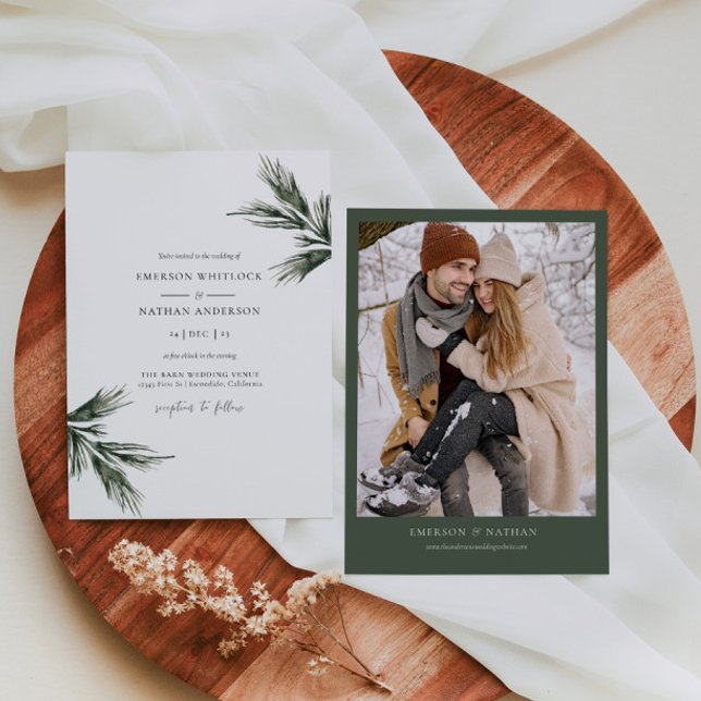 Casamento no inverno Rustic Convite Greenery Pine (Criador carregado)