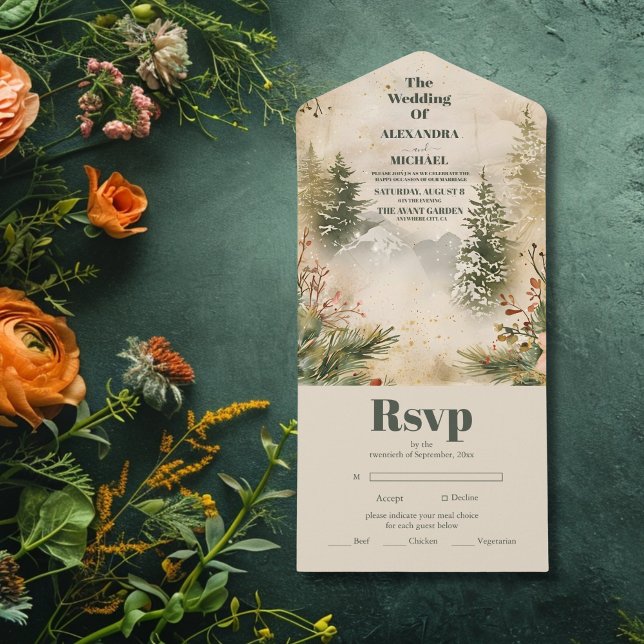 Casamento no inverno Rustic Watercolor Mountain (Criador carregado)