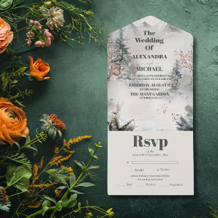 Casamento no inverno Rustic Watercolor Mountain