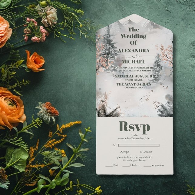 Casamento no inverno Rustic Watercolor Mountain (Criador carregado)