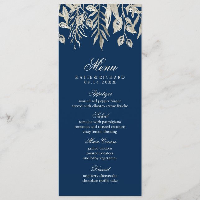 Casamento no inverno SIlver e Marinho Blue Menu (Frente)