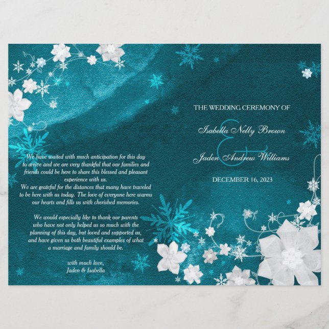 Casamento no inverno Teal Turquoise Bi Fold (Frente)