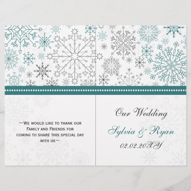Casamento no inverno Teal White Snowflakes (Frente)