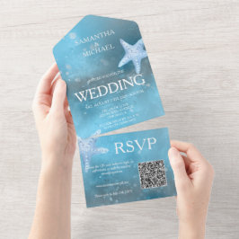 Casamento No Mar Azul Profundo, Tudo Em Um Convite